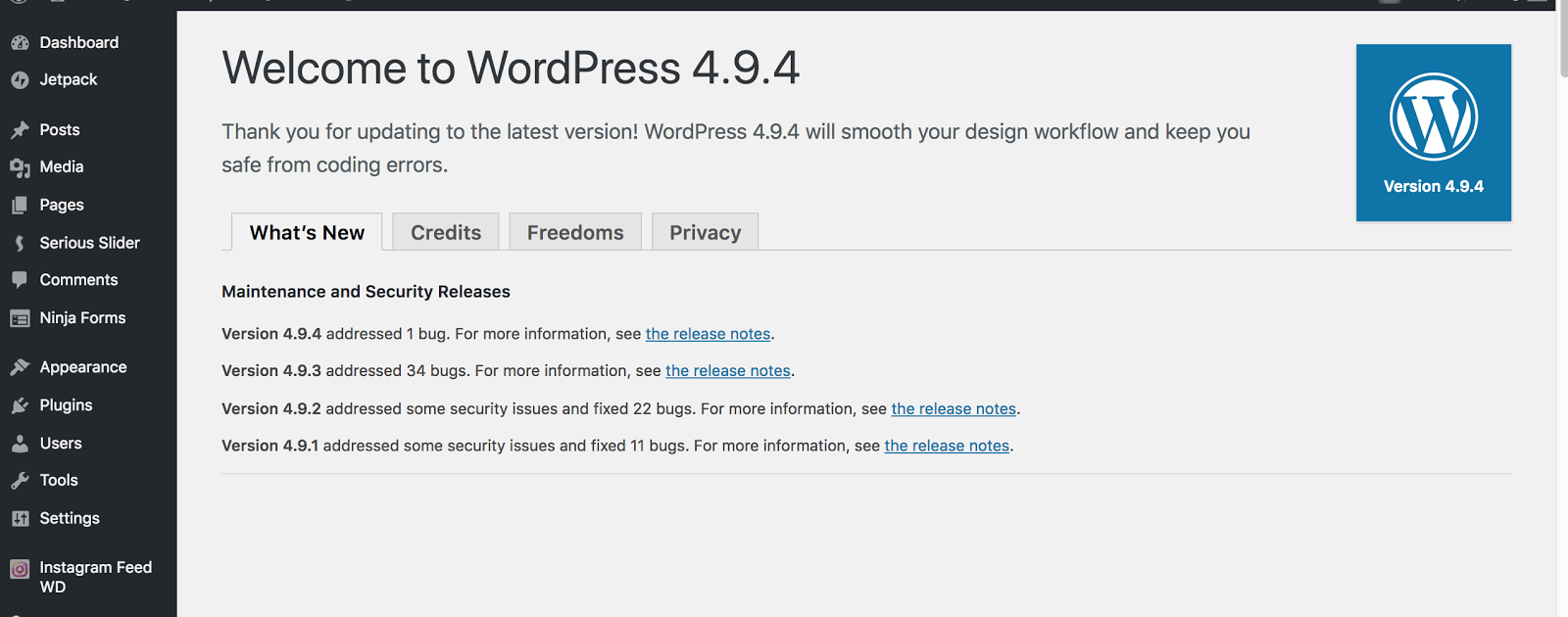 WordPress versión 4.9.4